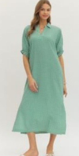 Gingham Collared Midi Dress