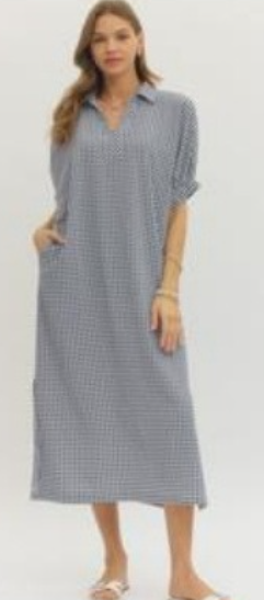 Gingham Collared Midi Dress
