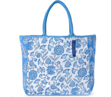 Blue Block Print Tote Bag