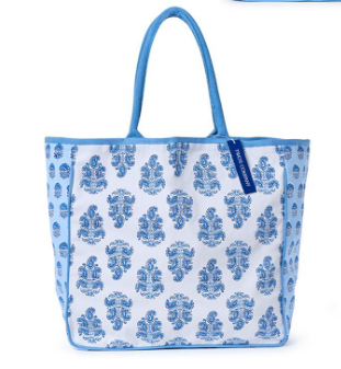 Blue Block Print Tote Bag