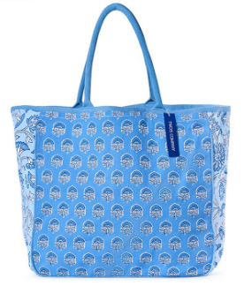 Blue Block Print Tote Bag