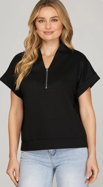 Drop Shoulder Half Zip Top