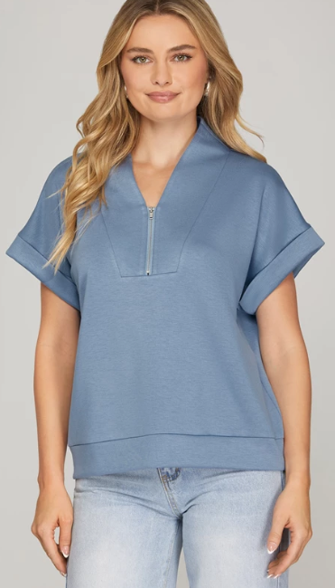 Drop Shoulder Half Zip Top
