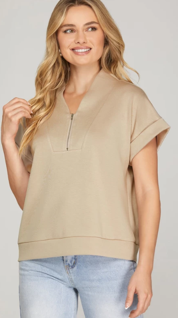 Drop Shoulder Half Zip Top