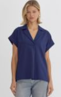 Collared V Neck Top