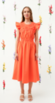 Ruched Top Ruffle Midi Dress