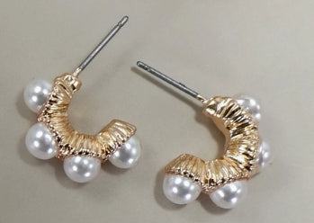 Triple Pearl Huggie Earring