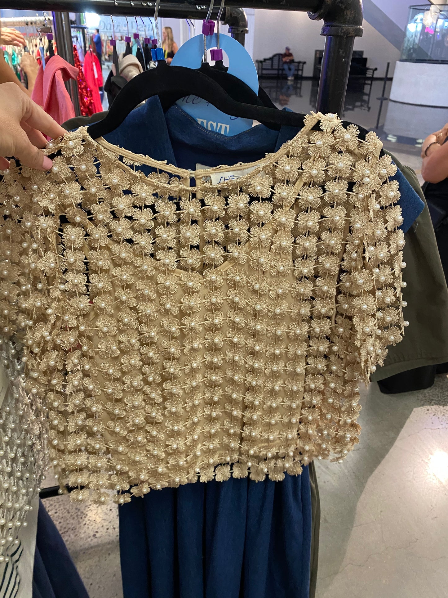Crochet Lace Pearl Beaded Top