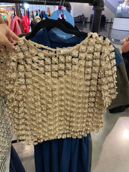 Crochet Lace Pearl Beaded Top