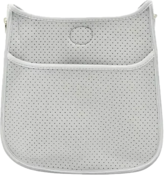PERFORATED NEOPRENE MESSENGER BAG WHITE WITH SILVER HARDWARE
