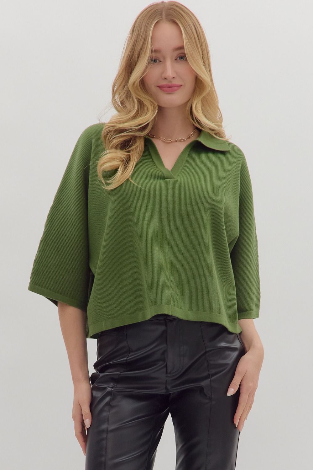 Textured Lines Collared Knit Top