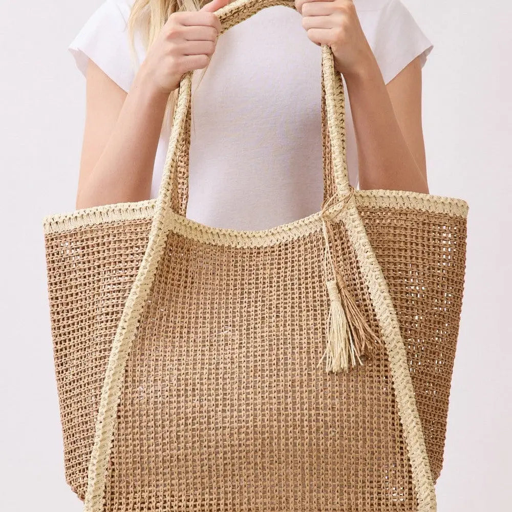 Two Tone Woven Straw Tote