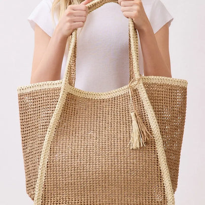 Two Tone Woven Straw Tote