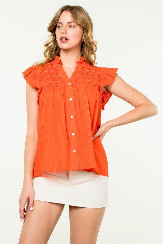 Embroidered Button Down Top