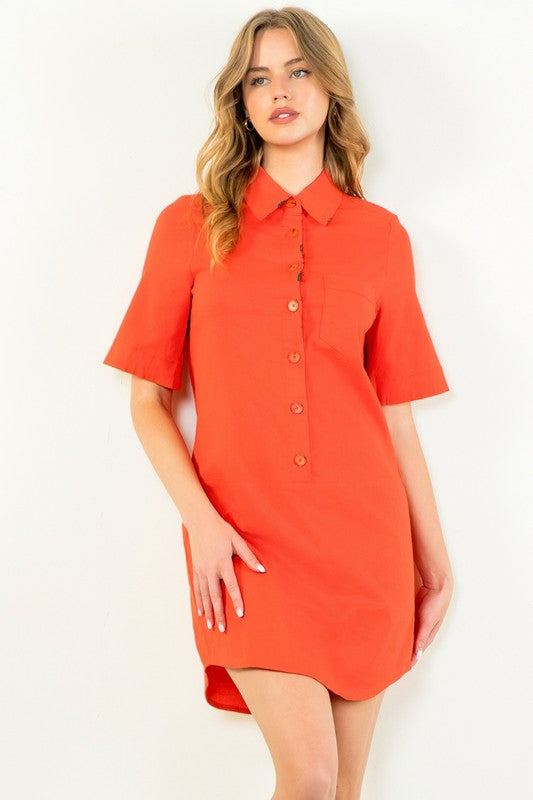 Short Sleeve Button Up Dress