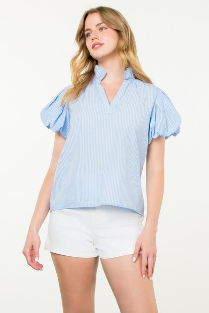 Puff Sleeve V Neck Top