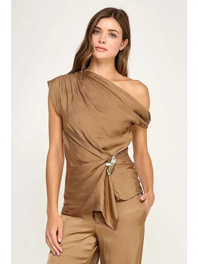 Gold Detail Textured Drape Top