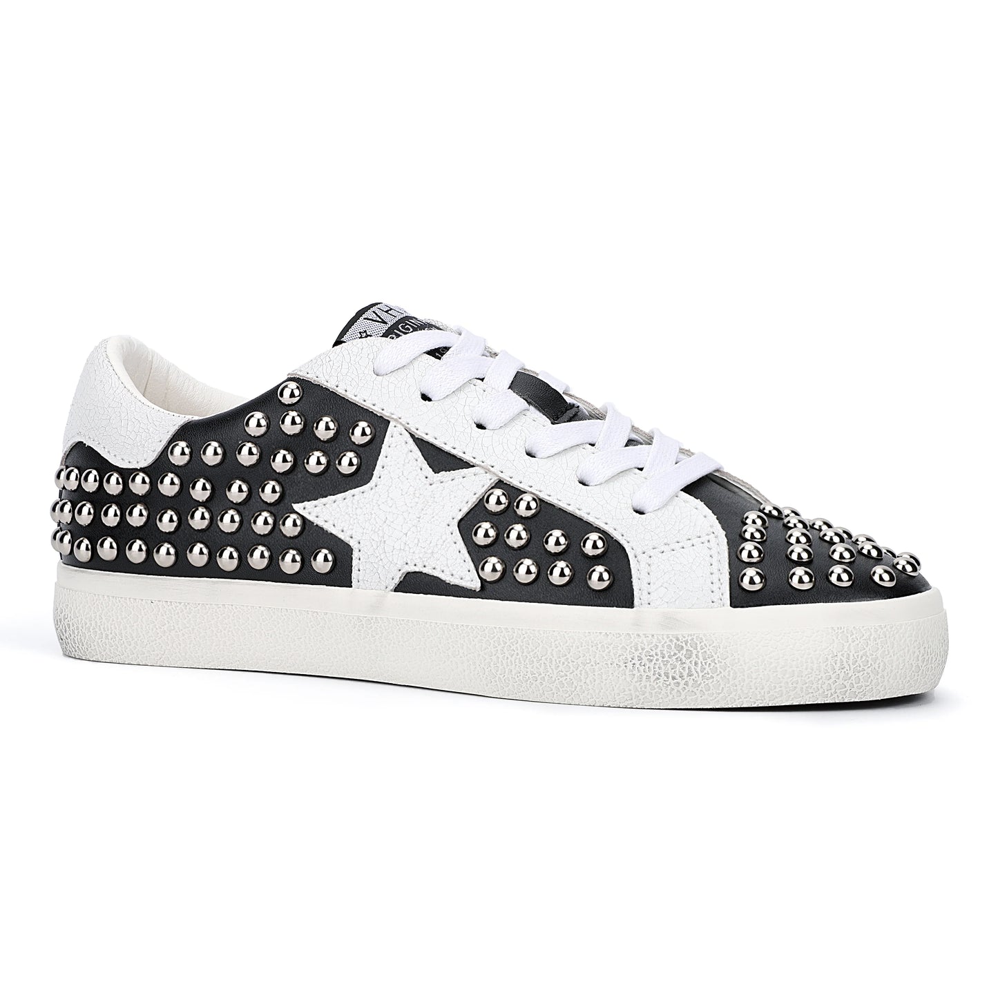 ANGIE BLACK SPIKED LOW TOP SNEAKERS