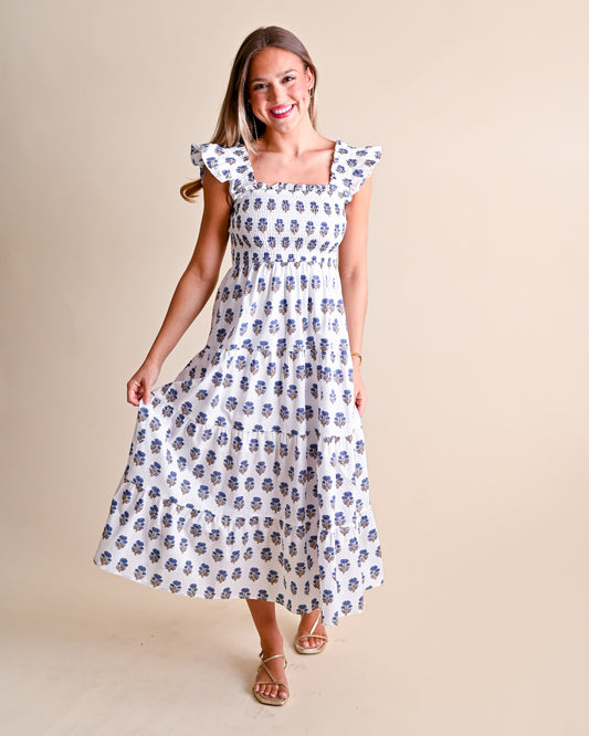 Floral Clusters Smocked Midi Dress