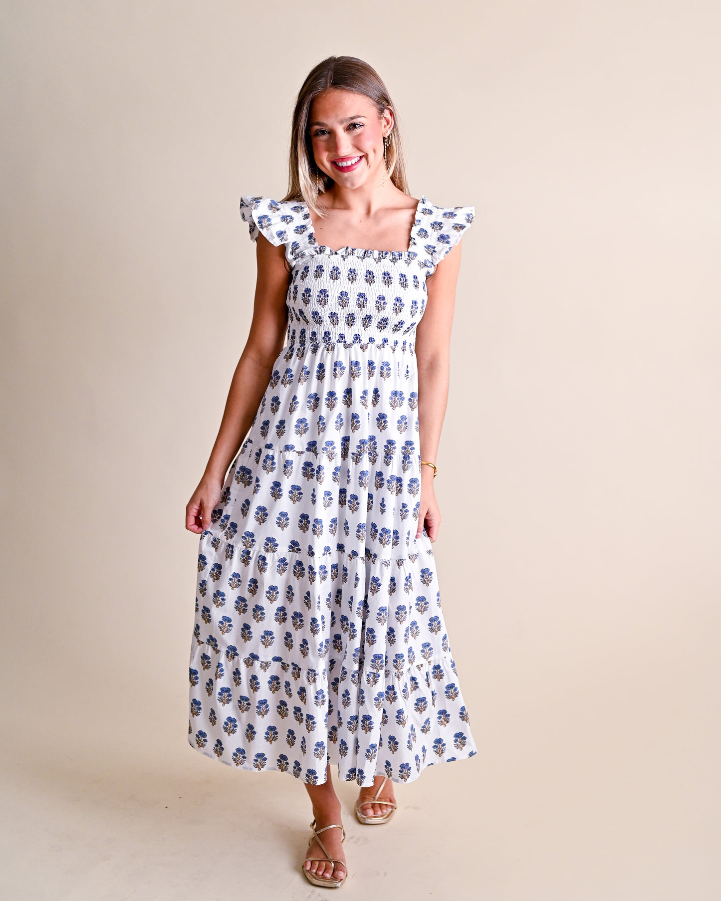 Floral Clusters Smocked Midi Dress