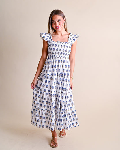Floral Clusters Smocked Midi Dress