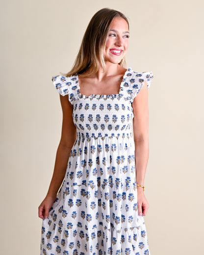 Floral Clusters Smocked Midi Dress