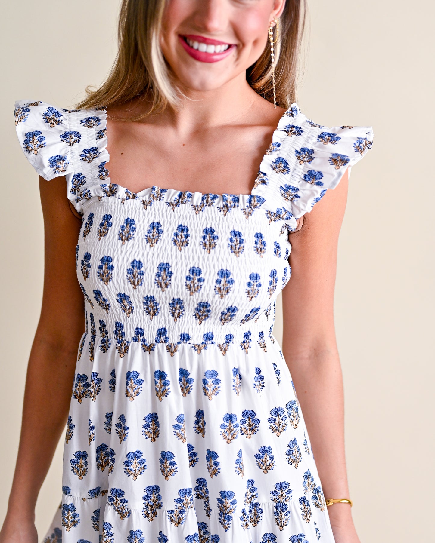 Floral Clusters Smocked Midi Dress