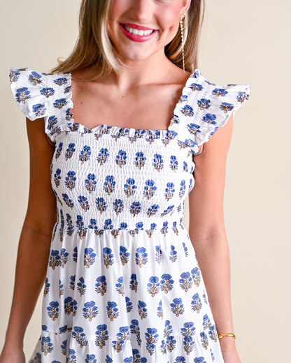 Floral Clusters Smocked Midi Dress