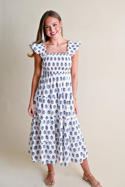 Floral Clusters Smocked Midi Dress