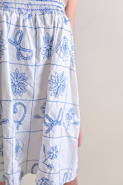 Floral Embroidered Smocked Mini Dress