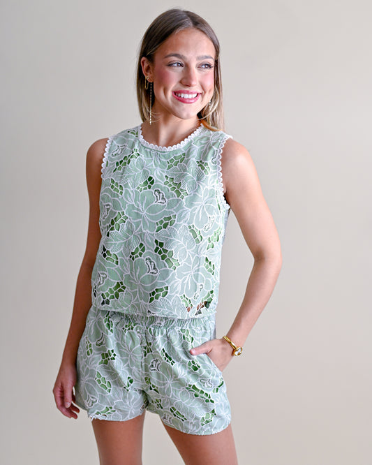 Embroidered Sleeveless Top & Shorts Set