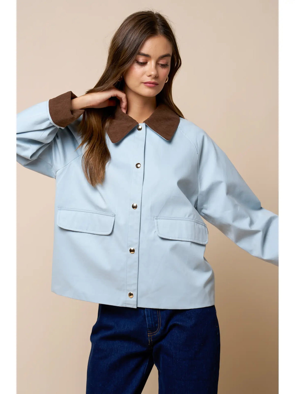 Color Block Button Down Jacket