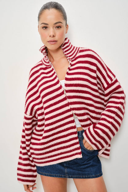 ZANE STRIPED MOCKED NECK ZIP UP JACKET