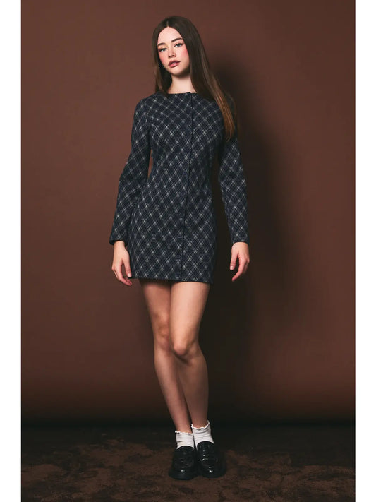 Plaid Long Sleeve Mini Dress