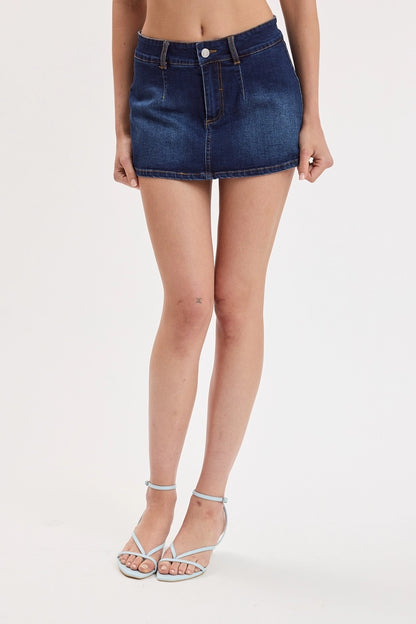 Lightly Washed Denim Casual Micro Mini Skort