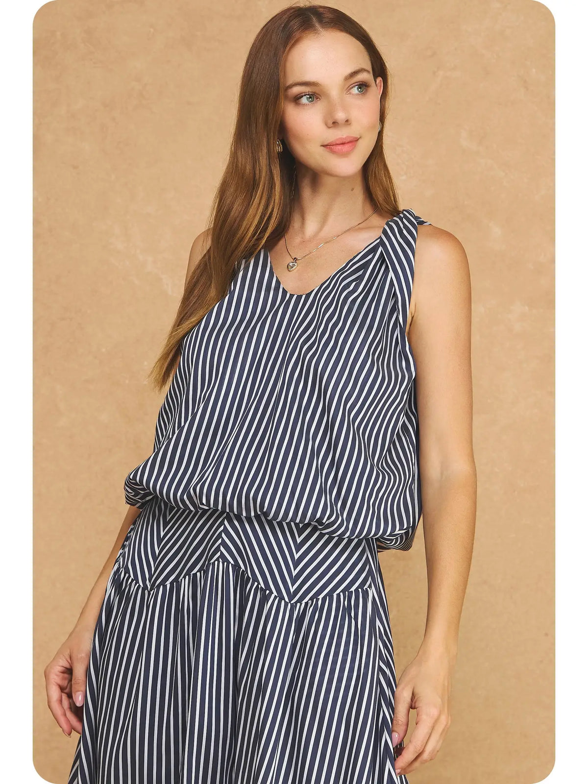 Striped Twisted Shoulder V-Neck Bubble Top