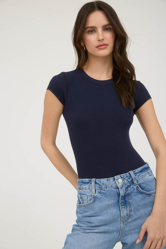 Round Neck Short Sleeve Knit Bodysuit