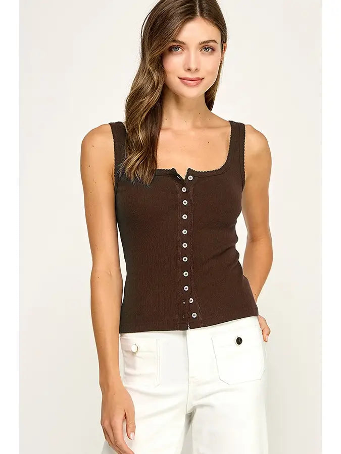 Button Down Square Neck Tank
