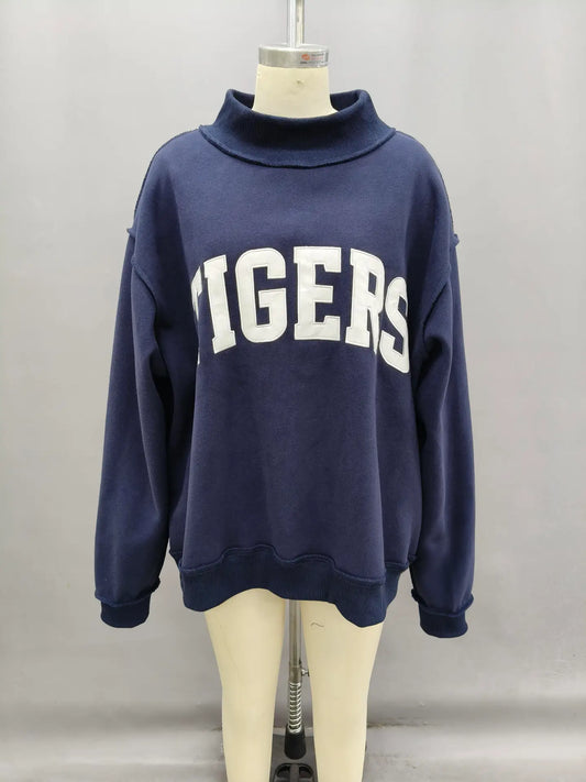 Tigers Embroidered Mock Neck Top