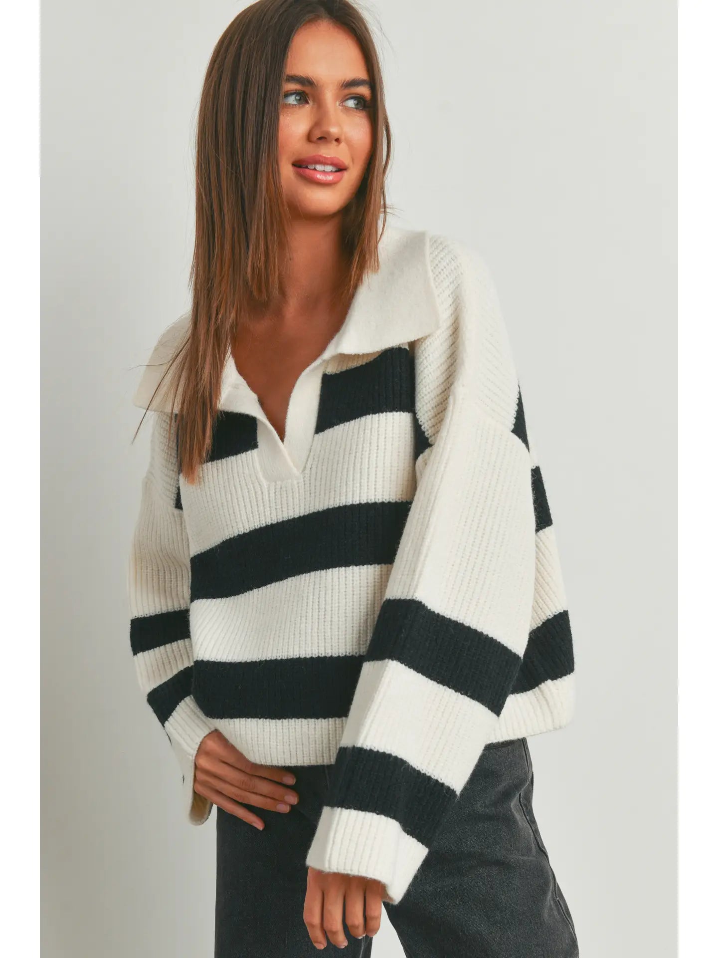 Relaxed Striped Collared Sweater