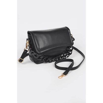 FAUX LEATHER BAG WITH ACRYLIC CHAIN DETAIL