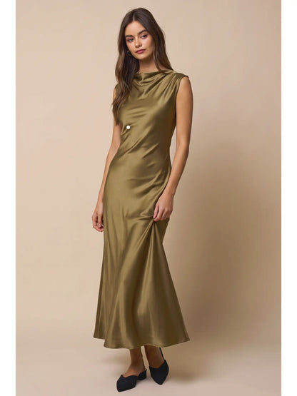 Draped Neckline Sleeveless Maxi Dress