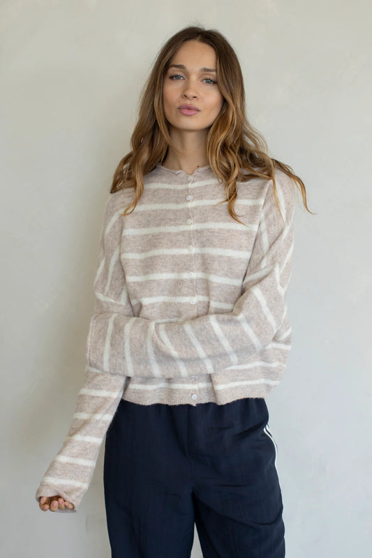 Beige Cabana Stripe Piper Cardigan