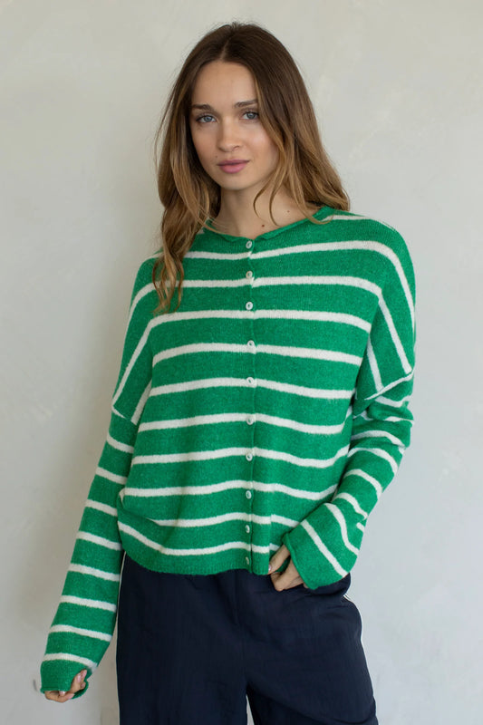 Kelly Green Cabana Stripe Piper Cardigan