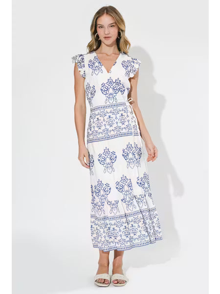 Carmella Embroidered Wrap Midi Dress