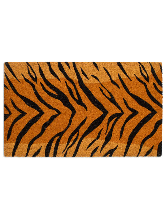 Tiger Print Coir Doormat   Natural/Tan/Black    30x18