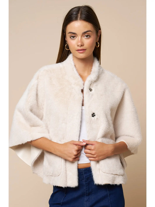 Fur Cape Sleeve Jacket w/ Pockets