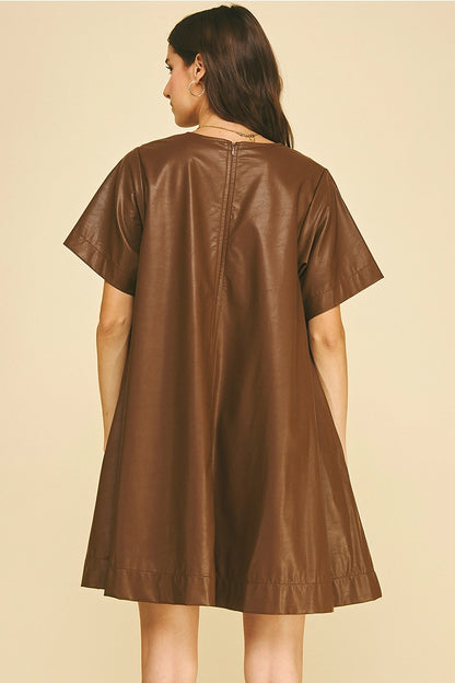 Faux Leather A-Line Dress