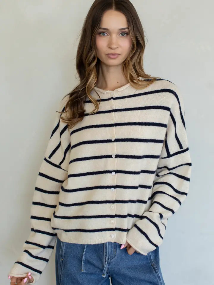 Cream Brown Cabana Stripe Piper Cardigan