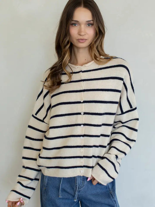 Cream Brown Cabana Stripe Piper Cardigan
